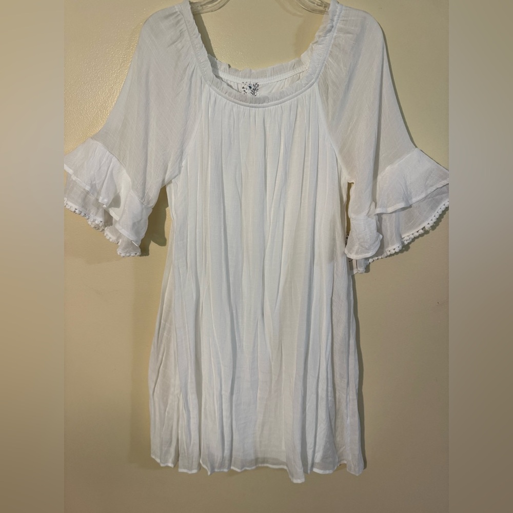 New NAIF White Ruffled Midi Dress with Pleated Details